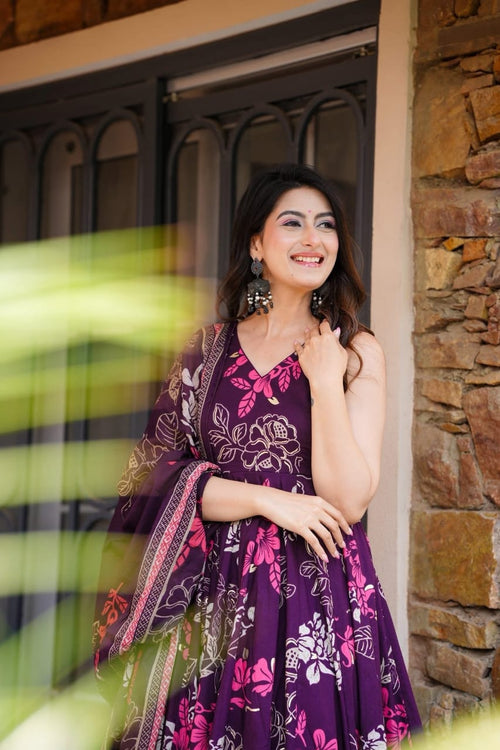 BIBA  Elegant Purple Floral Anarkali Set