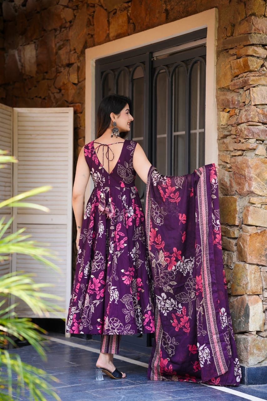 BIBA  Elegant Purple Floral Anarkali Set
