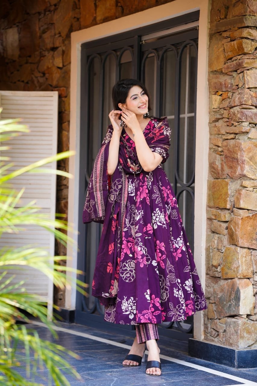 BIBA  Elegant Purple Floral Anarkali Set