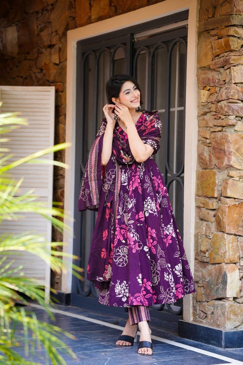 BIBA  Elegant Purple Floral Anarkali Set