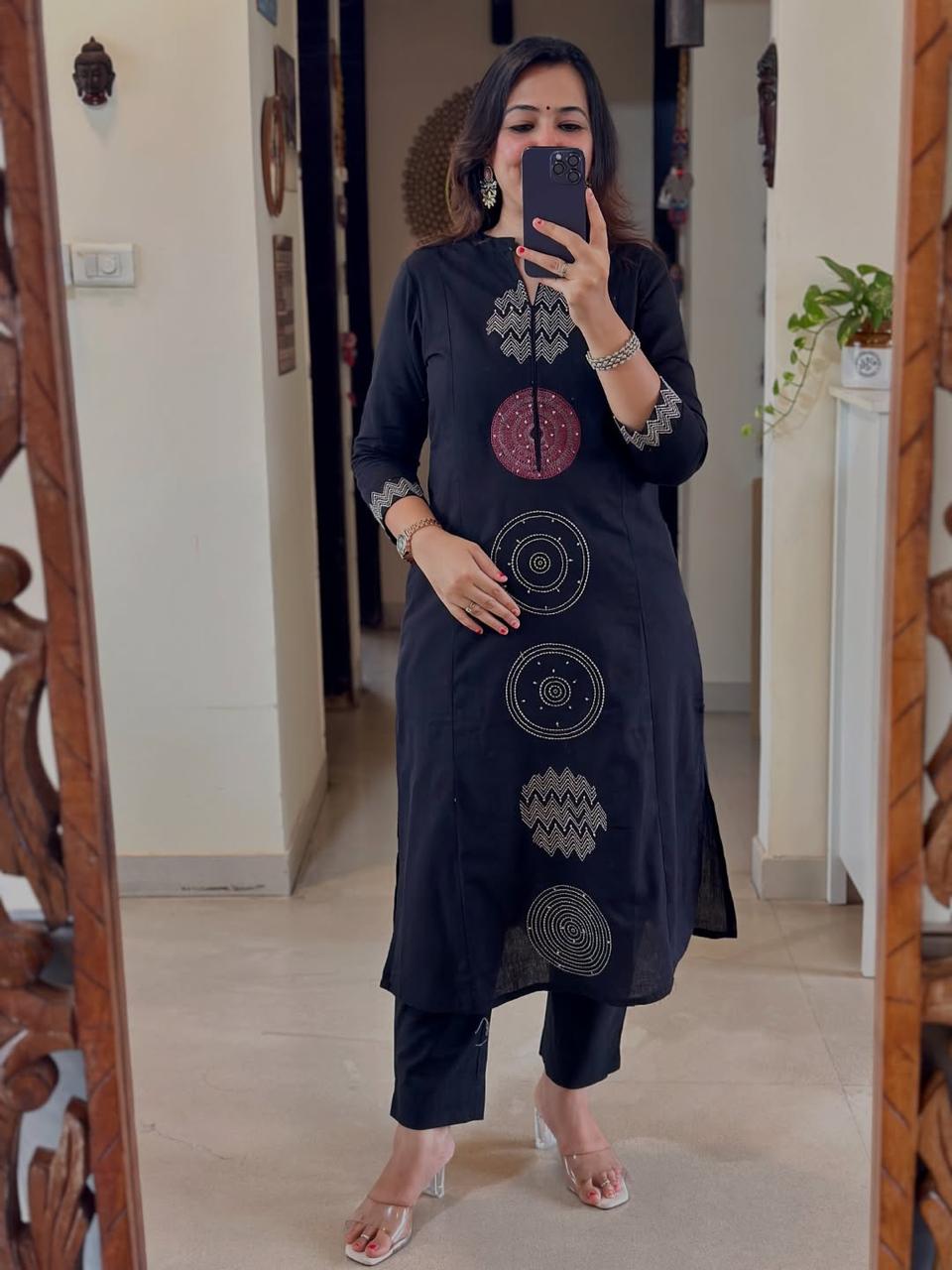 BIBA Stylish NAVY BLUE Embroidered Kurta Set