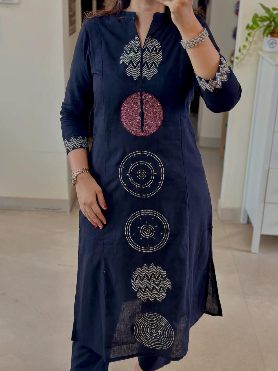 BIBA Stylish NAVY BLUE Embroidered Kurta Set