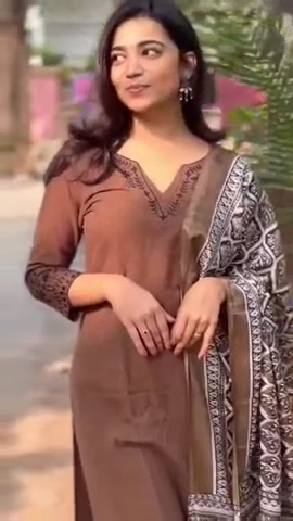 BIBA Elegant Brown Kurta Set with Printed Dupatta
